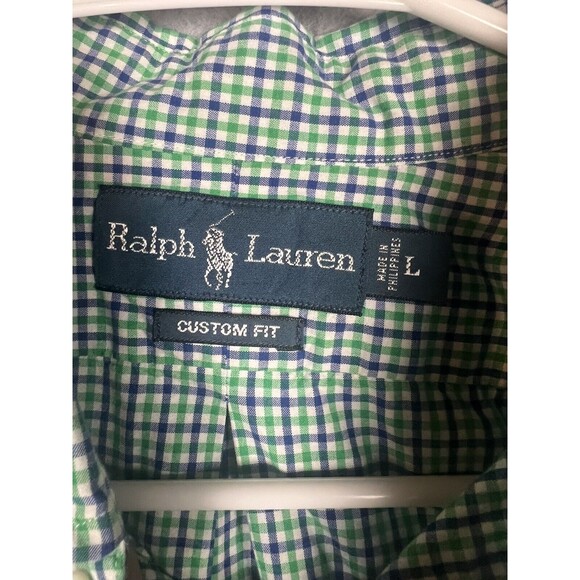 Polo Ralph Lauren Shirt Men’s Large Custom Fit Button Up Green Gingham Plaid - Picture 3 of 10